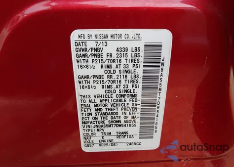 2013 Nissan Rogue S from USA, damaged, VIN JN8AS5MT7DW541859